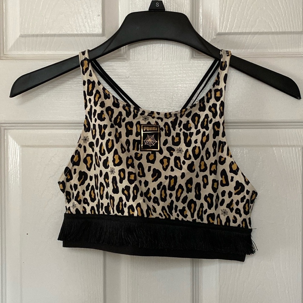 Charlotte Olympia x Puma Leopard Print Black Fringe Crop Top Sports Bra - Picture 9 of 10